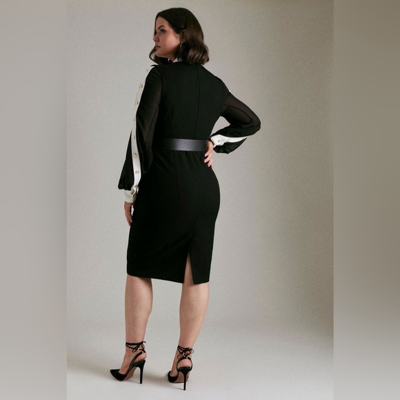 Karen Millen Curve Forever Stud Sheer Sleeve Pencil Dress - Picture 8 of 9